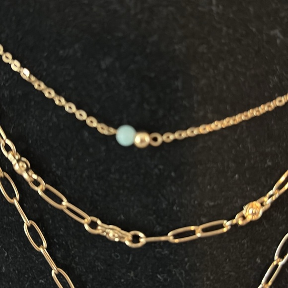 Pomina Triple Multi Strand Adjustable gold tone stone bead chain necklace NWOT - Picture 3 of 7